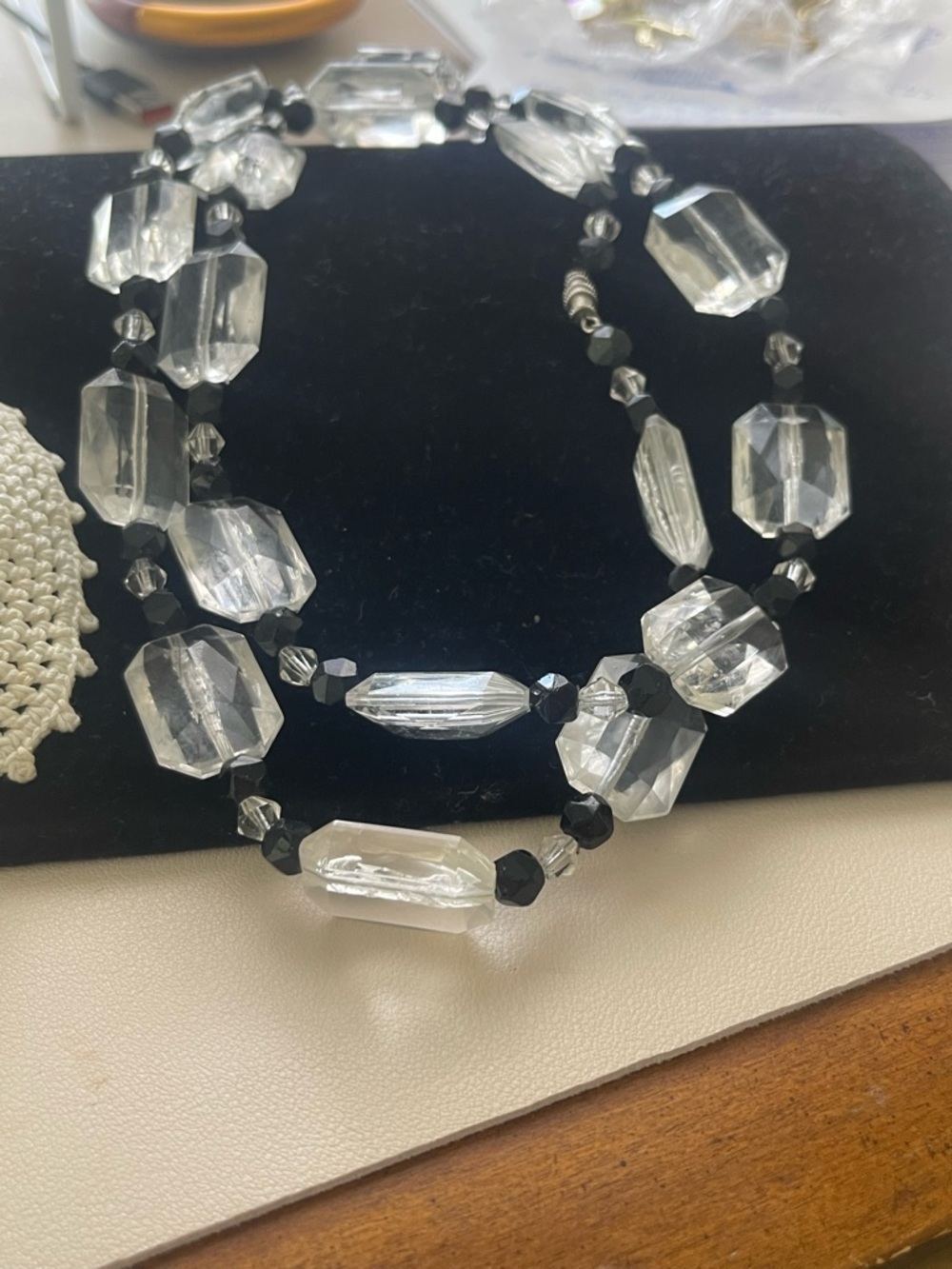 VINTAGE 40’s Clear and Black Faceted Plastic Bead Necklace